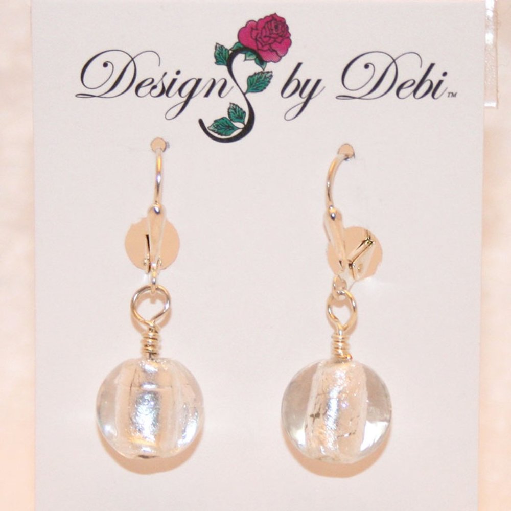 3/$25 Silver Foil Glass Round Leverback Earrings